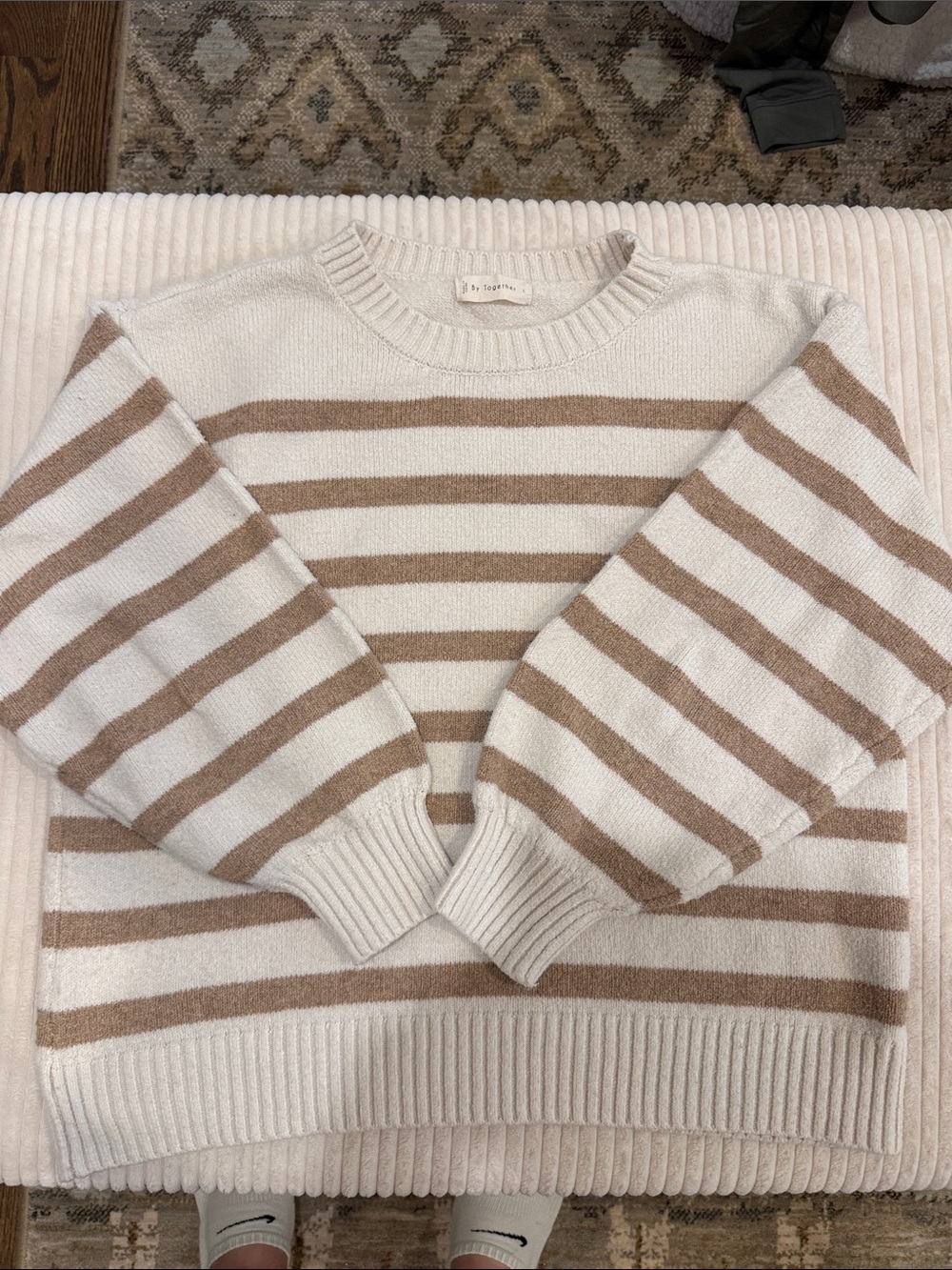 By Together Striped Sweater Cream Tan Size L